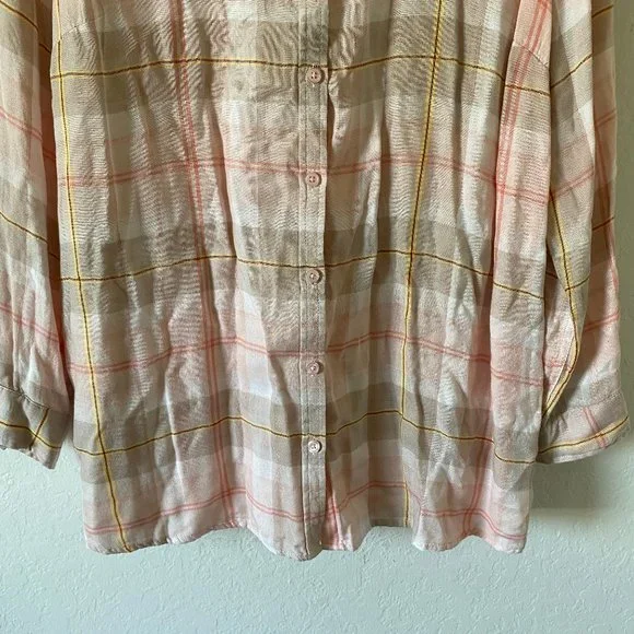Catherines Womens Blouse Button Up Plaid Size 0X Long Sleeves Pink Casual Top - Picture 5 of 11